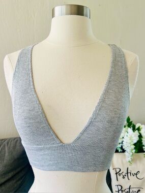 Ribbed Deep V Grey Bralette